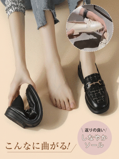 KENPOGEN ビット付きローファー ツイード 3cmヒール 履きやすい 疲れにくい 選べる裏起毛・ノーマルタイプ フォーマル オフィス 