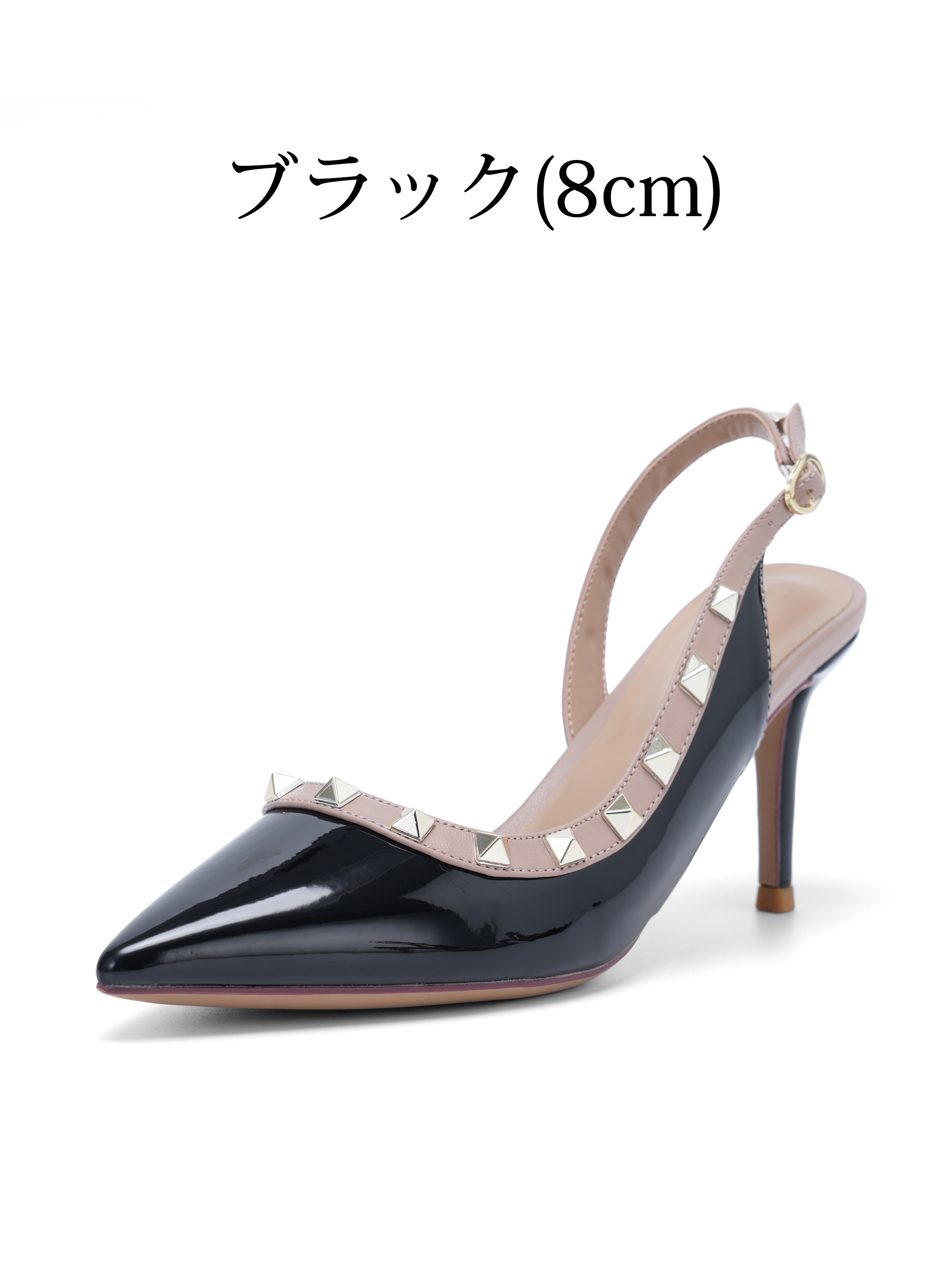 ブラック 8cm KENPOGENスリングバックパンプス きれいめ オフィス 結婚式 フォーマル