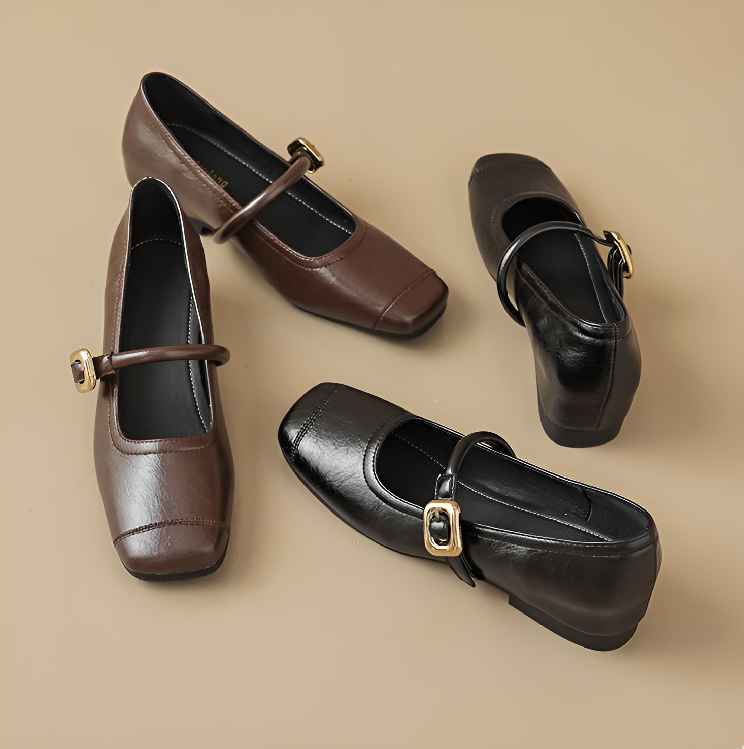 小さいサイズ インヒールメリージェーン靴  5cmUP 本革 柔らか　ブラウン