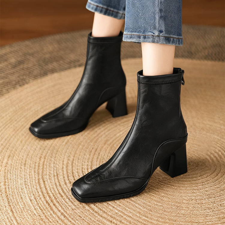 KENPOGEN スクエアトゥショートブーツ 5cm・7cmチャンキーヒール 美脚 歩きやすい 高見え 秋 冬