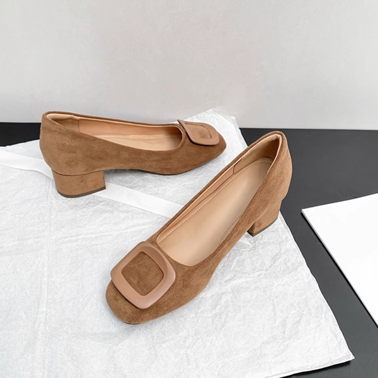 KENPOGEN バックルパンプス スクエアトゥ インヒール 4cmUP スエード 疲れにくい 美脚 通勤 オフィス