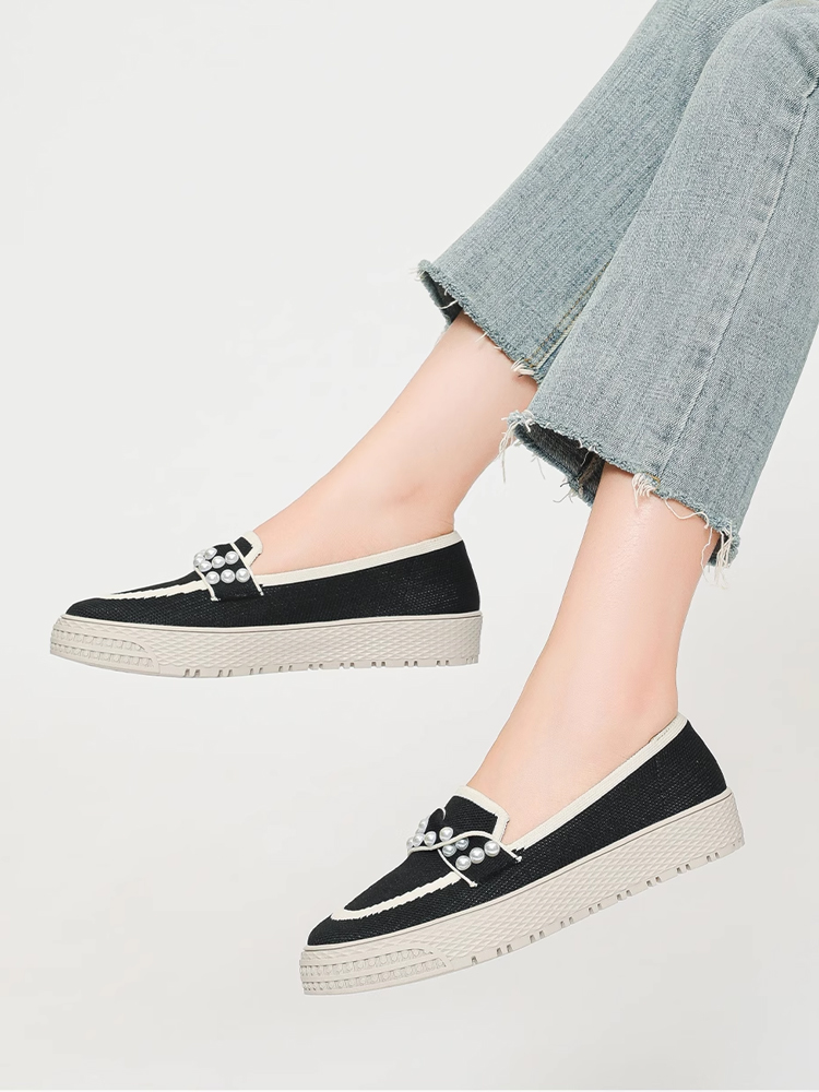 パール付き厚底ニットローファー