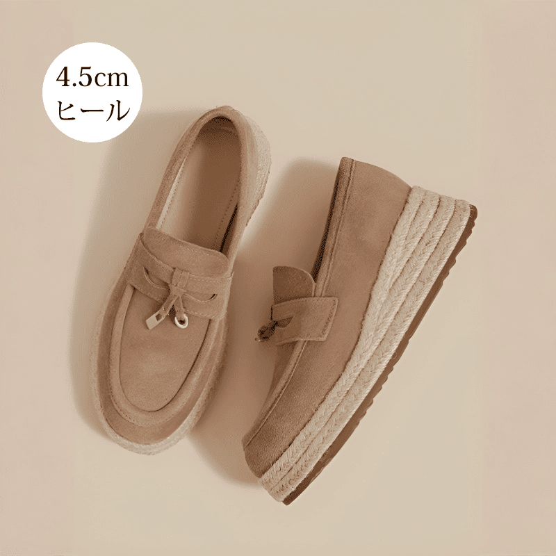 KENPOGEN ローファー 厚底靴 4.5cm/7cmUP ジュートソール メタルパーツ付き 歩きやすい 痛くない 通勤