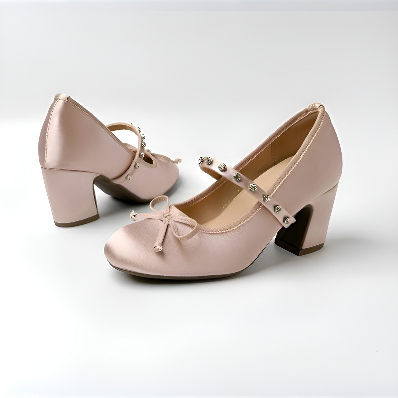 KENPOGEN メリージェーン パンプス リボンモチーフ チャンキーヒール 9cmUP 美脚効果 柔らかい