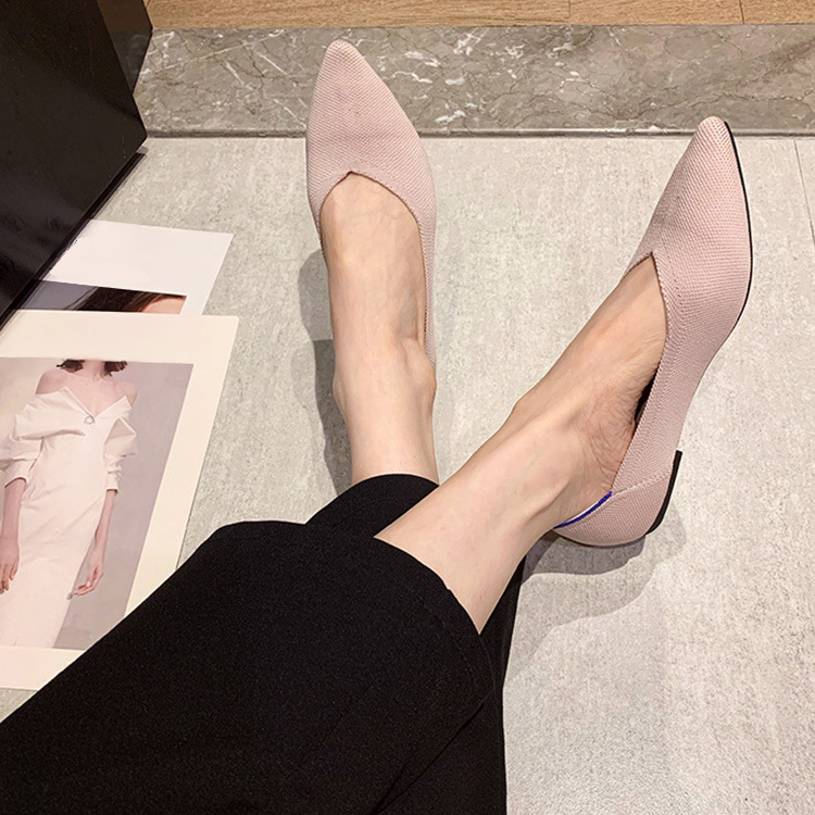 KENPOGEN ポインテッドトゥニットパンプス Vカット フラットシューズ 屈曲性抜群 歩きやすい 全10色展開 通勤 仕事