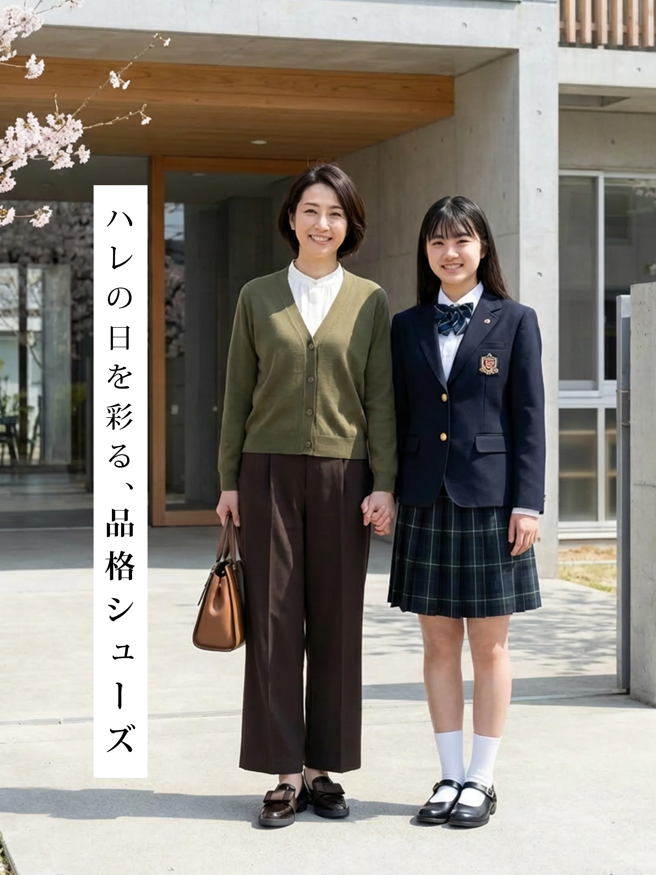 卒入園式や入学式などハレの日のママコーデにも◎。きちんと感のある上品な黒のリボンローファーで、フォーマルなスーツスタイルにも相性抜群