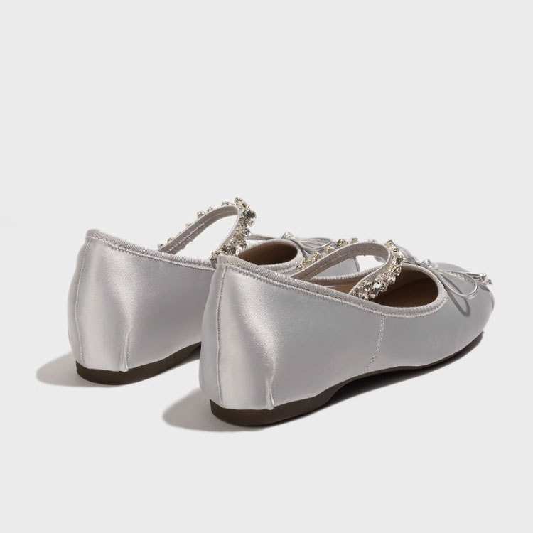 インヒール バレエシューズ レディース 羊革 4cm ヒール サテン　シルバー