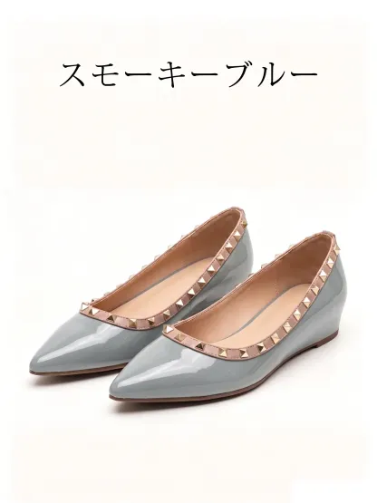 【ロングセラー】KENPOGEN エナメルパンプス スタッズ 5cmUP インヒール 履きやすい 痛くない おしゃれ 通勤 