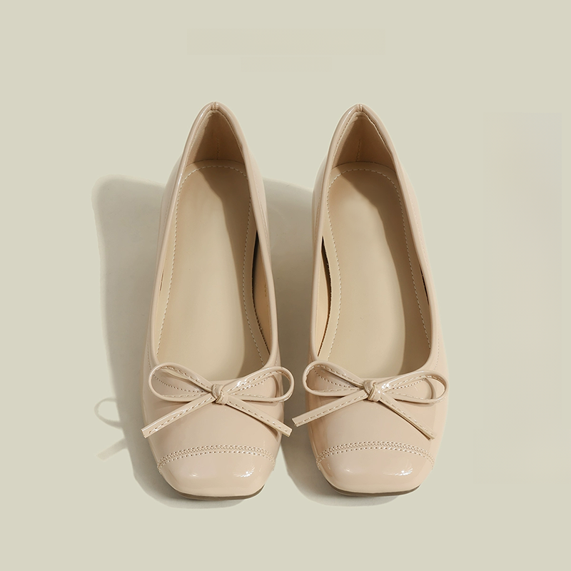 KENPOGEN バレエシューズ エナメルパンプス インヒール5cmUP リボン 晴雨兼用 柔らか