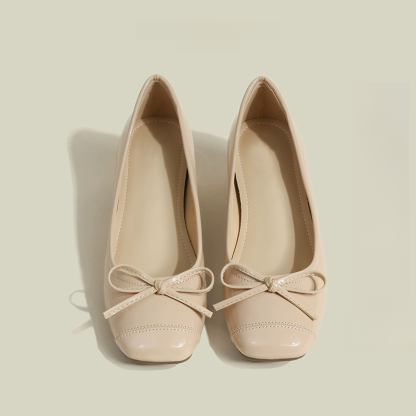 KENPOGEN バレエシューズ エナメルパンプス インヒール5cmUP リボン 晴雨兼用 柔らか