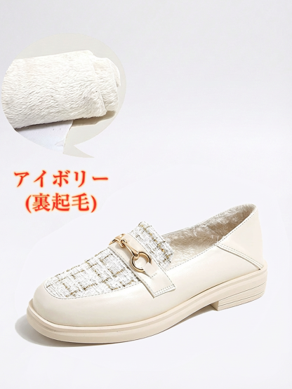 KENPOGEN ビット付きローファー ツイード 3cmヒール 履きやすい 疲れにくい 選べる裏起毛・ノーマルタイプ フォーマル オフィス 