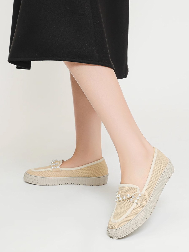 パール付き厚底ニットローファー