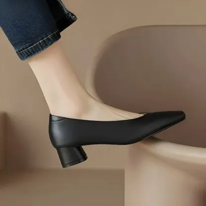 KENPOGEN スクエアトゥパンプス 牛革 手作り 3.5cmUP チャンキーヒール 歩きやすい 通勤 オフィス