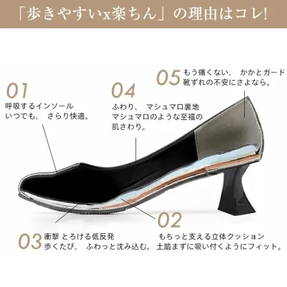 KENPOGEN バックルモチーフパンプス 羊革 手作り 4cmUP ポインテッドトゥシューズ 柔らかい 歩きやすい