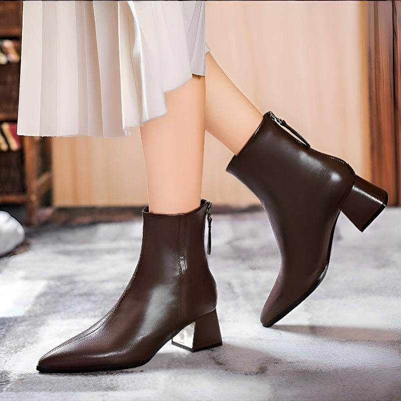 暖か裏起毛 ポインテッドトゥショートブーツ