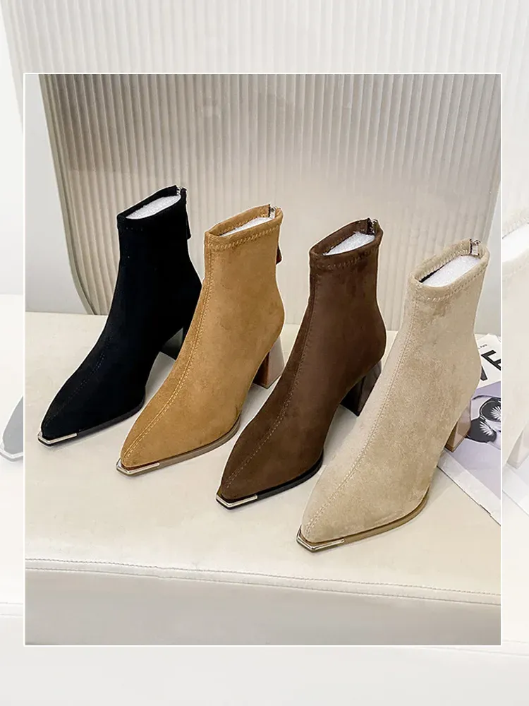 バックジップ スエード調美脚ブーツ