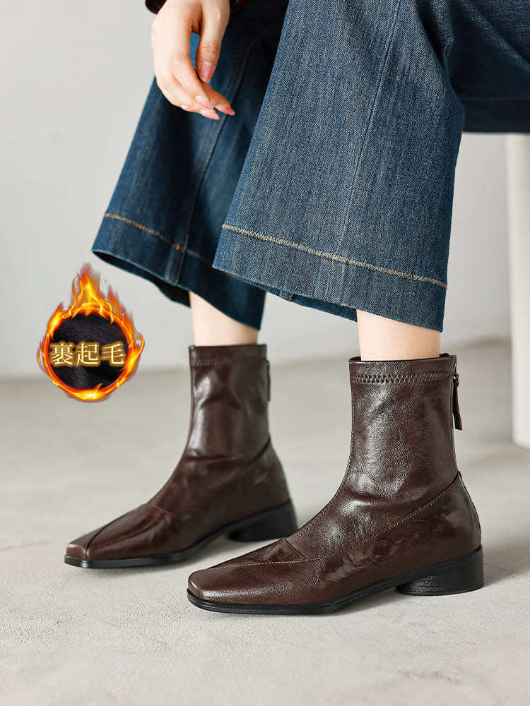 スクエアトゥ ストレッチブーツ