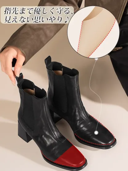 KENPOGEN サイドゴアブーツ 5cmUP チャンキーヒール スクエアトゥ 柔らかい 着脱簡単 秋冬用