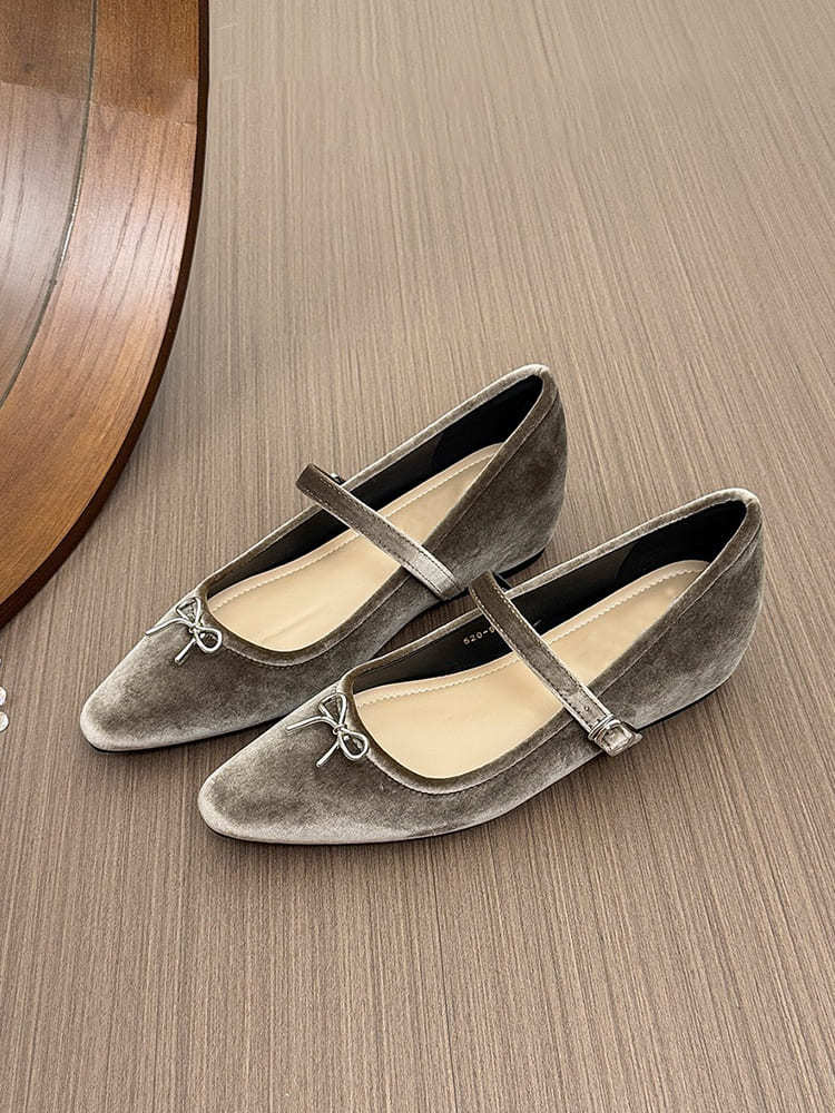 クラシカルリボン インヒールベロアメリージェーン