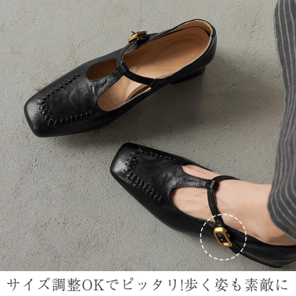 KENPOGEN メリージェーン靴 シープレザー 手作り Tストラップパンプス 4cmUP チャンキーヒール スクエアトゥ 美脚