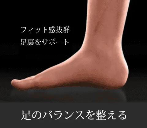 フィット感抜群、足裏をサポート。足のバランスを整える。