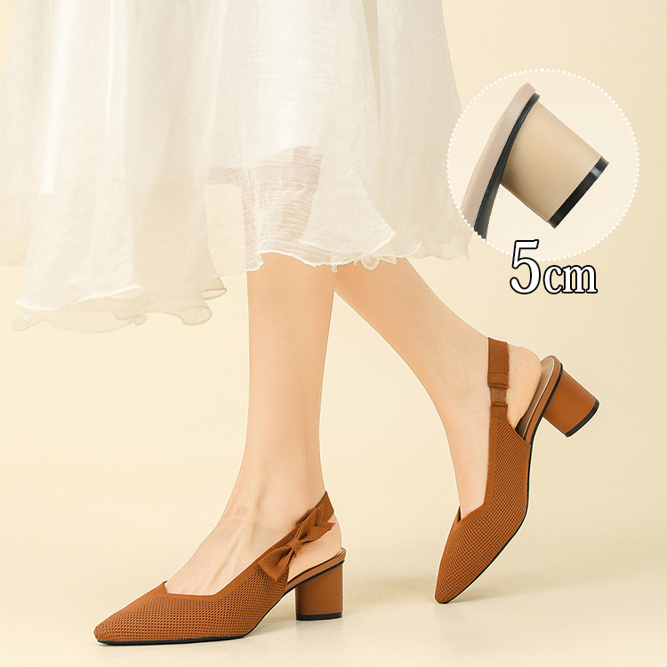 ポインテッドトゥ バックストラップニットパンプス