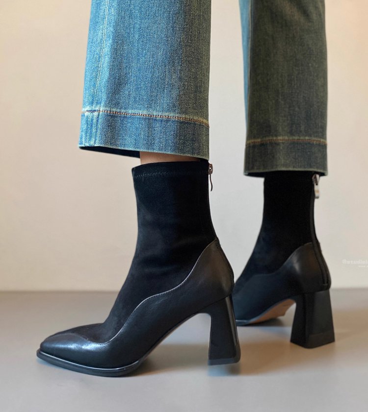 安定感のある太ヒール 防滑ソール 軽量設計 着脱簡単バックファスナー 機能満載ショートブーツ