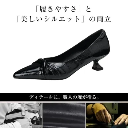 KENPOGEN 牛革パンプス ポインテッドトゥシューズ 4.5cmUP リボン 手作り 疲れにくい 通勤