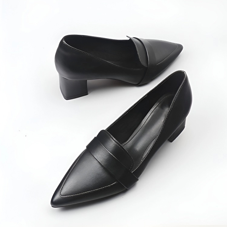 KENPOGEN チャンキーヒールローファー ポインテッドトゥ 3cm-7cmヒール 脱げない 柔らかい 通勤