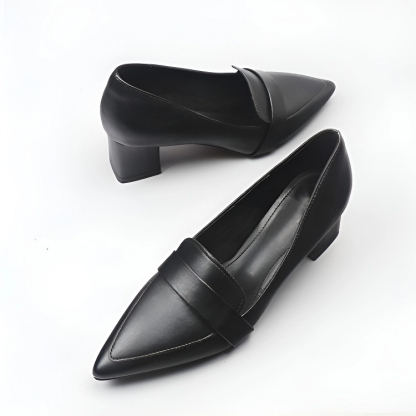 KENPOGEN チャンキーヒールローファー ポインテッドトゥ 3cm-7cmヒール 脱げない 柔らかい 通勤