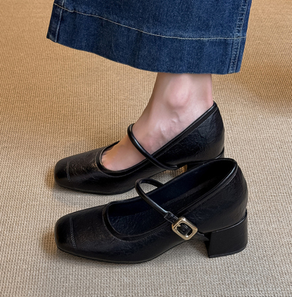 KENPOGEN ストラップパンプス スクエアトゥパンプス インヒール 7.5cmUP 歩きやすく疲れない