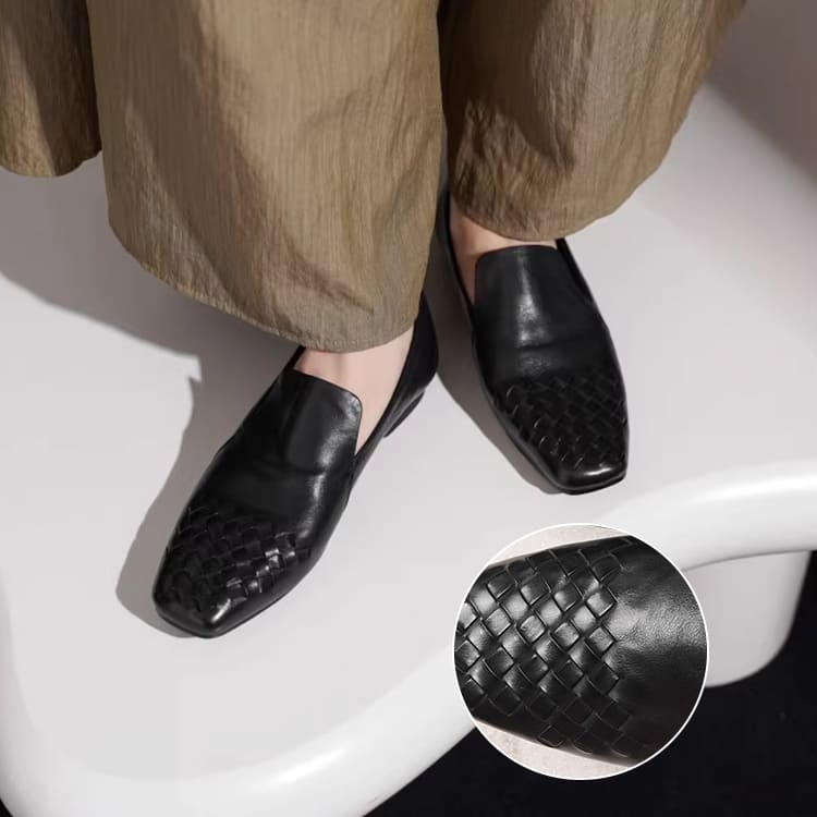 KENPOGEN スクエアトゥパンプス 編み込み 2cmヒール ぺたんこ靴 走れる 痛くない 歩きやすい オフィス お仕事