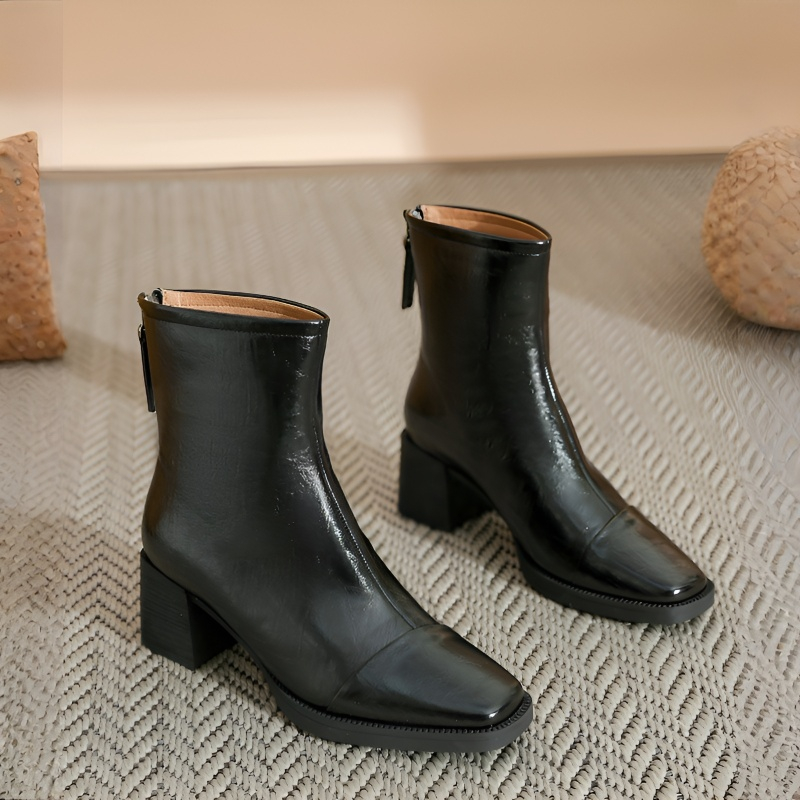 チャンキーヒール シンプルストレッチブーツ