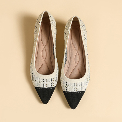 ツイードニット ポインテッドトゥ ブロックヒールパンプス