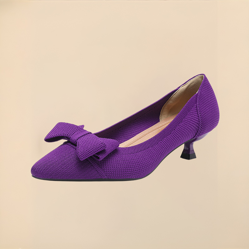 リボン付きニットパンプス