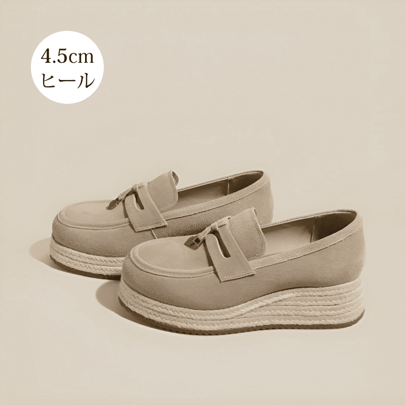 KENPOGEN ローファー 厚底靴 4.5cm/7cmUP ジュートソール メタルパーツ付き 歩きやすい 痛くない 通勤