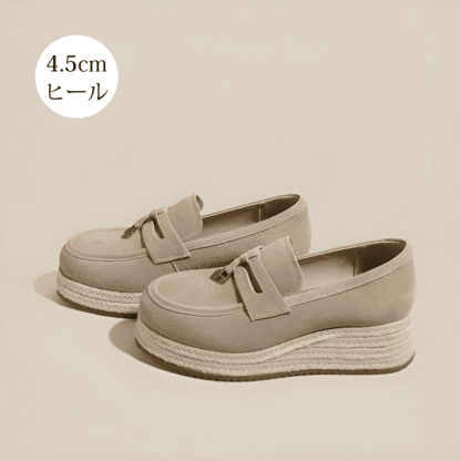 KENPOGEN ローファー 厚底靴 4.5cm/7cmUP ジュートソール メタルパーツ付き 歩きやすい 痛くない 通勤