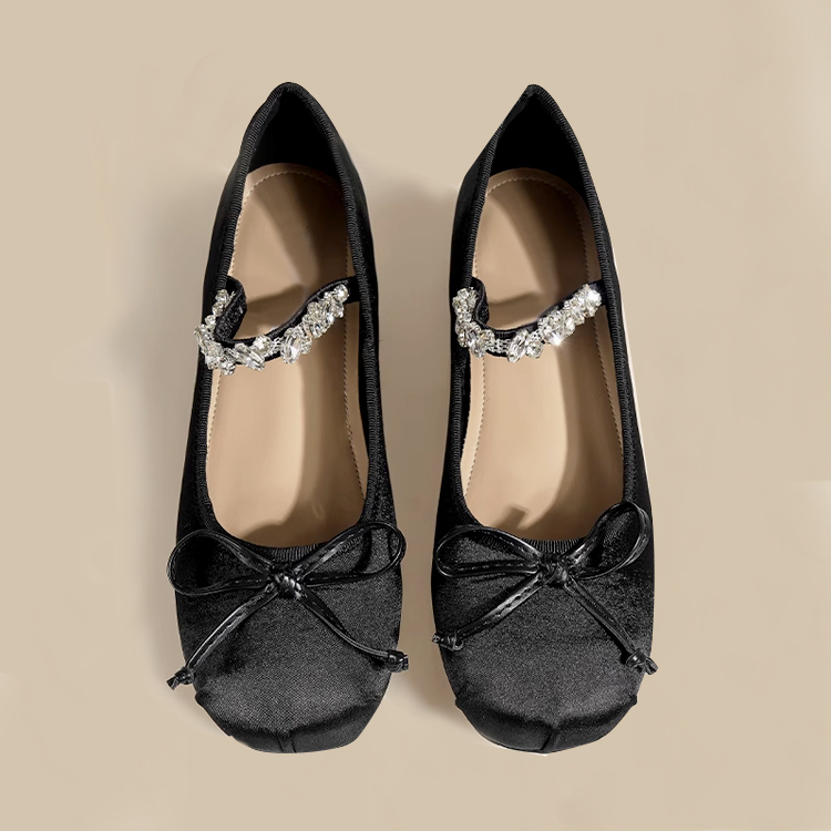 小さいサイズ インヒールきらきらバレエシューズ 4cmUP 羊革インソール　ブラック