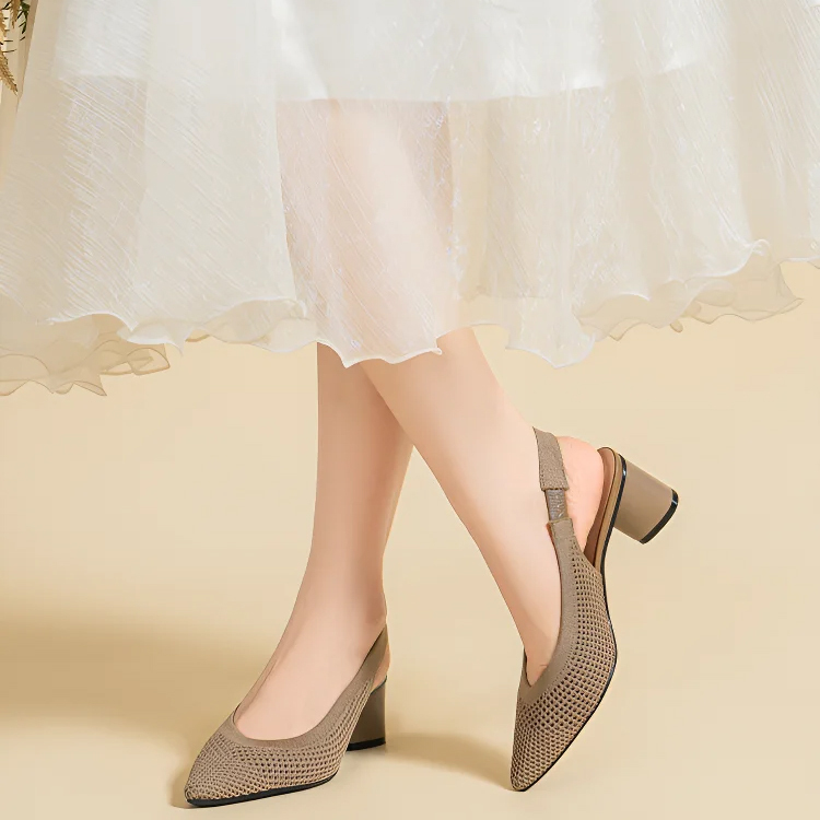 KENPOGEN メッシュサンダル ポインテッドトゥパンプス 5cmUP バックストラップ 歩きやすい