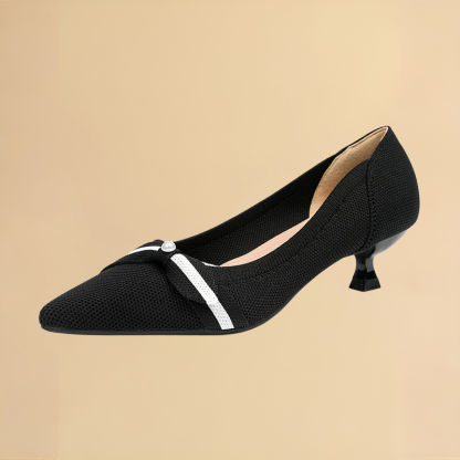 4cmヒールパールストラップニットパンプス