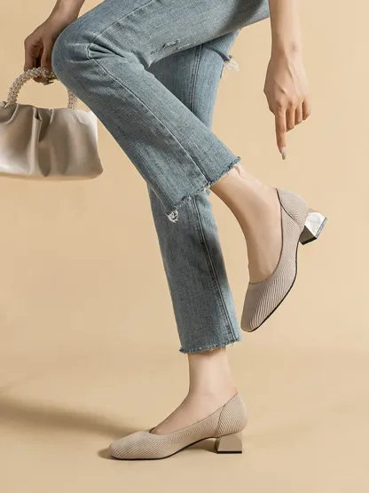 KENPOGEN ニットパンプス スクエアトゥ 4cmUP チャンキーヒール 疲れにくい 就活 通勤