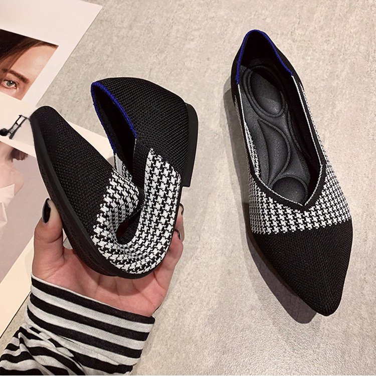 KENPOGEN ポインテッドトゥニットパンプス Vカット フラットシューズ 屈曲性抜群 歩きやすい 全10色展開 通勤 仕事