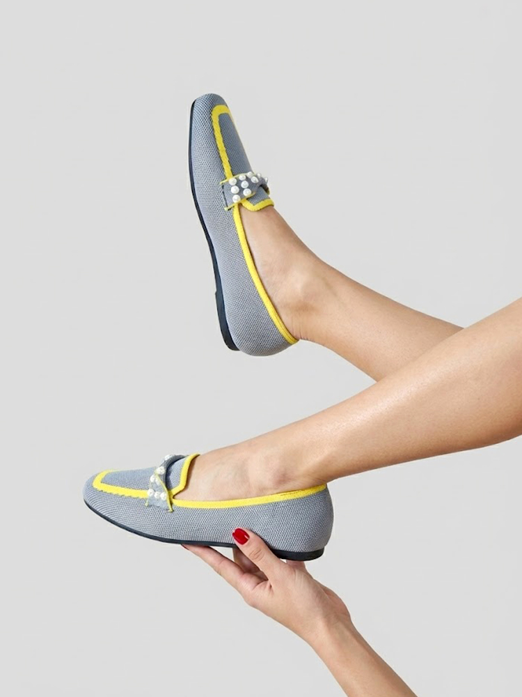 KENPOGEN ニットローファー スクエアトゥ パール飾り フラットシューズ 歩きやすい 滑りにくい 全6色展開 カジュアル オフィス