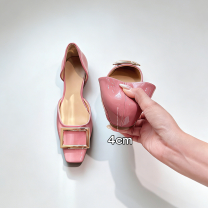 スクエアバックル サイドオープンパンプス