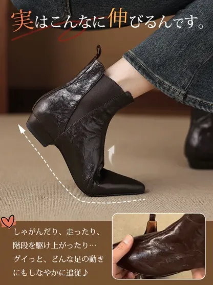 KENPOGEN 本革ブーツ ポインテッドトゥ 2cmヒール ストレッチ 柔らかい羊革 華奢見え 通勤 オフィス