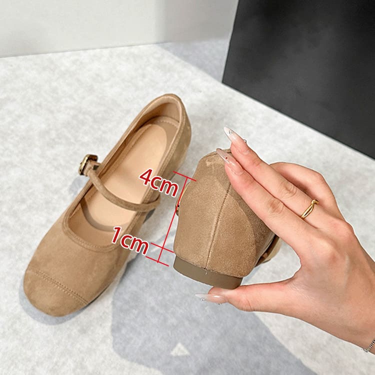 スエード調 バックルストラップ 5cm美脚メリージェーン