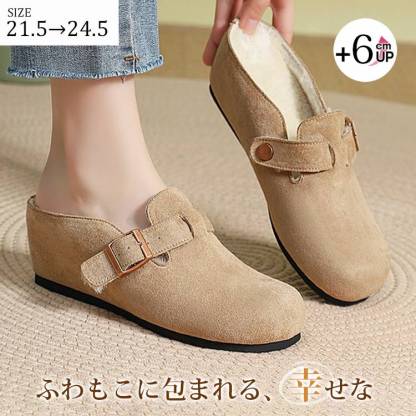 KENPOGEN サボサンダル ベルト付き スエード インヒール 6cm 歩きやすい 疲れにくい カジュアル 秋冬用