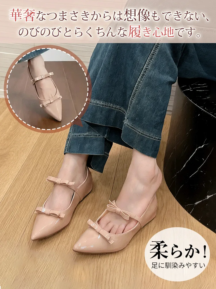 KENPOGEN ダブルリボンストラップ美脚パンプス｜5cmインヒール×エナメルの可愛さと安定感を両立