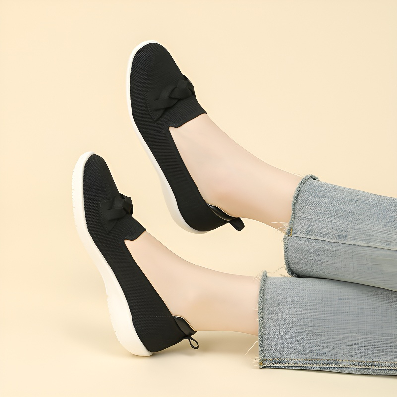 リボンモチーフ ニットウェッジローファー