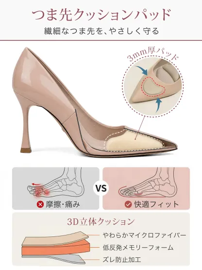 【選べるヒール高さ】KENPOGEN パンプス レディース ポインテッドトゥ 3cm 5cm 7cm 柔らかい スムース エナメル 就活 普段使い オケージョン